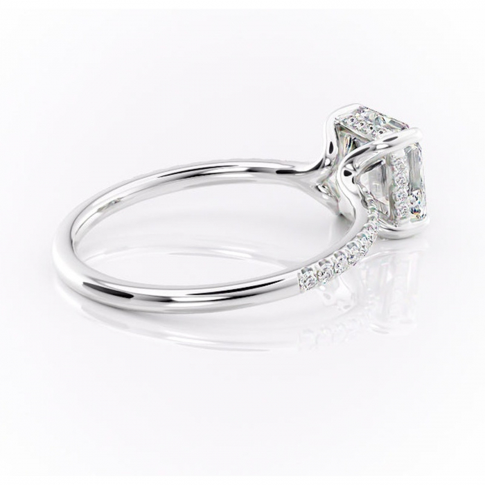 Inel de logodnă Daisy din aur Alb 14kt cu moissanite tăietură asscher – Montură pavé rafinată pentru profil jos | Personalizează și configurează gratuit online [3]