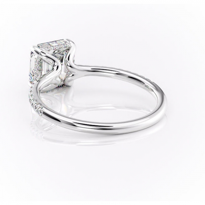 Inel de logodnă Daisy din aur Alb 14kt cu moissanite tăietură asscher – Montură pavé rafinată pentru profil jos | Personalizează și configurează gratuit online [4]