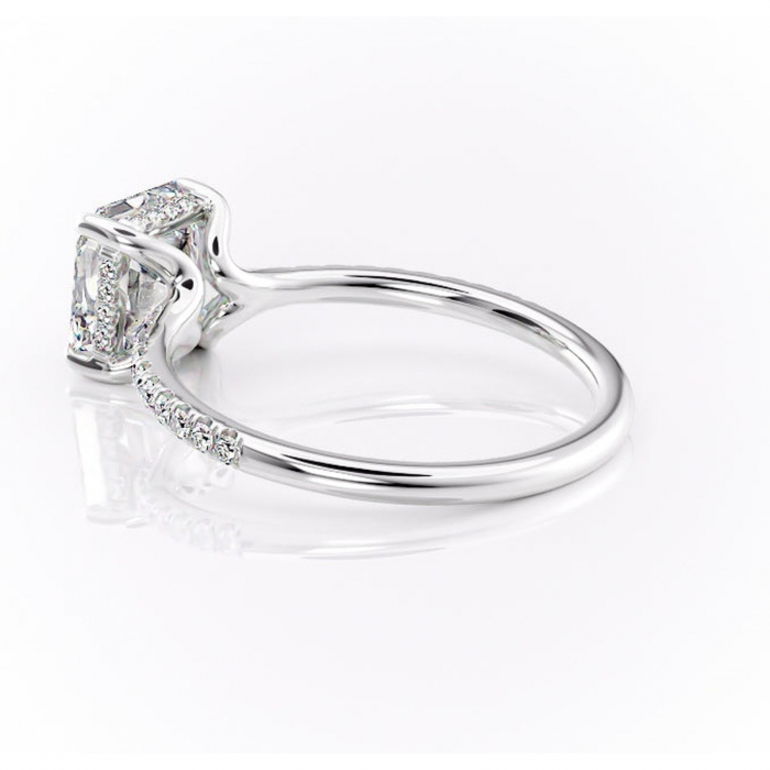 Inel de logodnă Daisy din aur Alb 14kt cu moissanite tăietură asscher – Montură pavé rafinată pentru profil jos | Personalizează și configurează gratuit online [5]