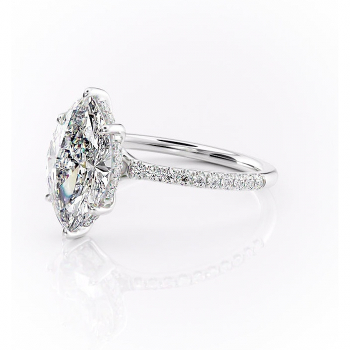 Inel de logodnă Daisy din aur Alb 14kt cu moissanite tăietură marquise – Montură pavé rafinată pentru profil jos | Personalizează și configurează gratuit online [7]