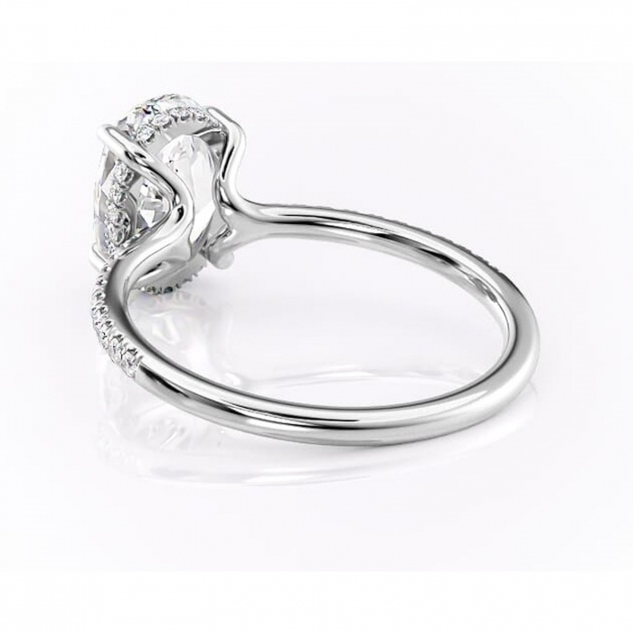 Inel de logodnă Daisy din aur Alb 14kt cu moissanite tăietură ovală – Montură pavé rafinată pentru profil jos | Personalizează și configurează gratuit online [4]