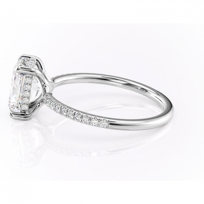 Inel de logodnă Daisy din aur Alb 18kt cu moissanite tăietură radiantă – Montură pavé rafinată pentru profil jos | Personalizează și configurează gratuit online [6]