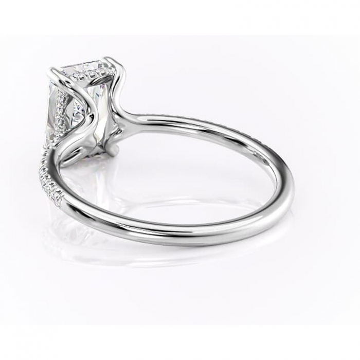 Inel de logodnă Daisy din aur Alb 18kt cu moissanite tăietură radiantă – Montură pavé rafinată pentru profil jos | Personalizează și configurează gratuit online [4]