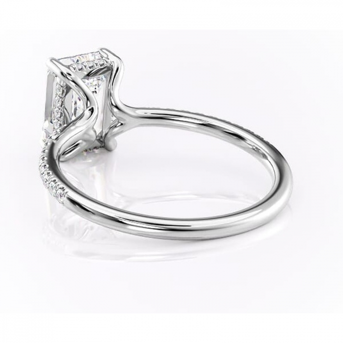 Inel de logodnă Daisy din aur Alb 14kt cu moissanite tăietură smarald – Montură pavé rafinată pentru profil jos | Personalizează și configurează gratuit online [4]