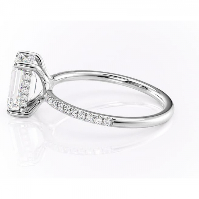 Inel de logodnă Daisy din aur Alb 14kt cu moissanite tăietură smarald – Montură pavé rafinată pentru profil jos | Personalizează și configurează gratuit online [6]