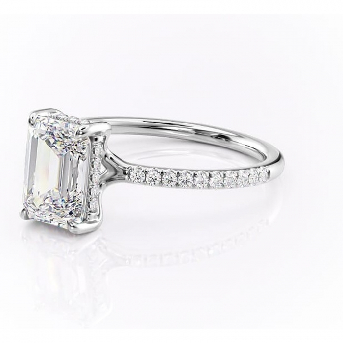 Inel de logodnă Daisy din aur Alb 14kt cu moissanite tăietură smarald – Montură pavé rafinată pentru profil jos | Personalizează și configurează gratuit online [7]