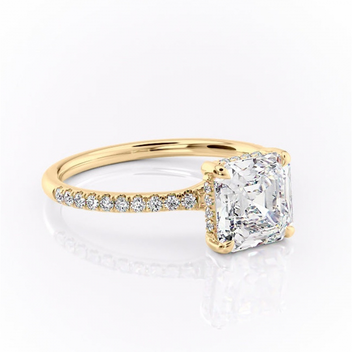 Inel de logodnă Daisy din aur Galben 18kt cu moissanite tăietură asscher – Montură pavé rafinată pentru profil jos | Personalizează și configurează gratuit online [1]