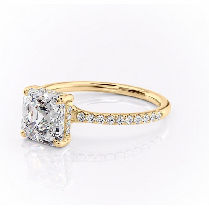 Inel de logodnă Daisy din aur Galben 18kt cu moissanite tăietură asscher – Montură pavé rafinată pentru profil jos | Personalizează și configurează gratuit online [7]