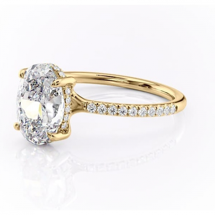 Inel de logodnă Daisy din aur Galben 14kt cu moissanite tăietură ovală – Montură pavé rafinată pentru profil jos | Personalizează și configurează gratuit online [7]