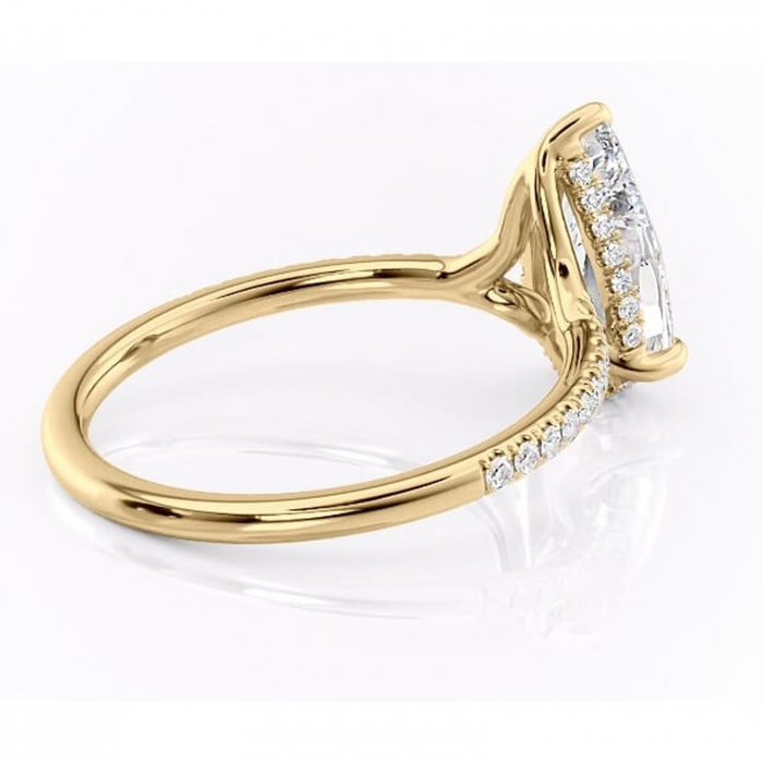Inel de logodnă Daisy din aur Galben 14kt cu moissanite tăietură pară – Montură pavé rafinată pentru profil jos | Personalizează și configurează gratuit online [3]
