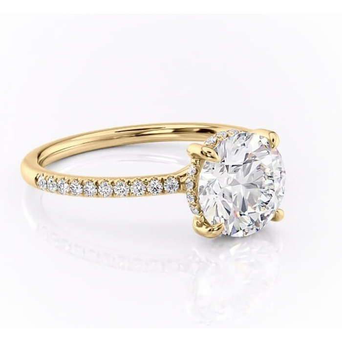 Inel de logodnă Daisy din aur Galben 14kt cu moissanite tăietură rotundă – Montură pavé rafinată pentru profil jos | Personalizează și configurează gratuit online [1]