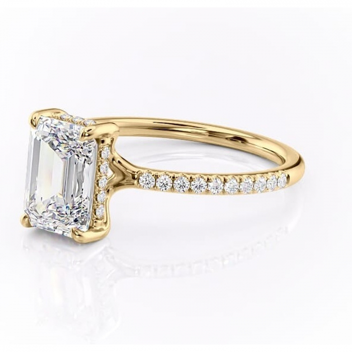 Inel de logodnă Daisy din aur Galben 18kt cu moissanite tăietură smarald – Montură pavé rafinată pentru profil jos | Personalizează și configurează gratuit online [7]