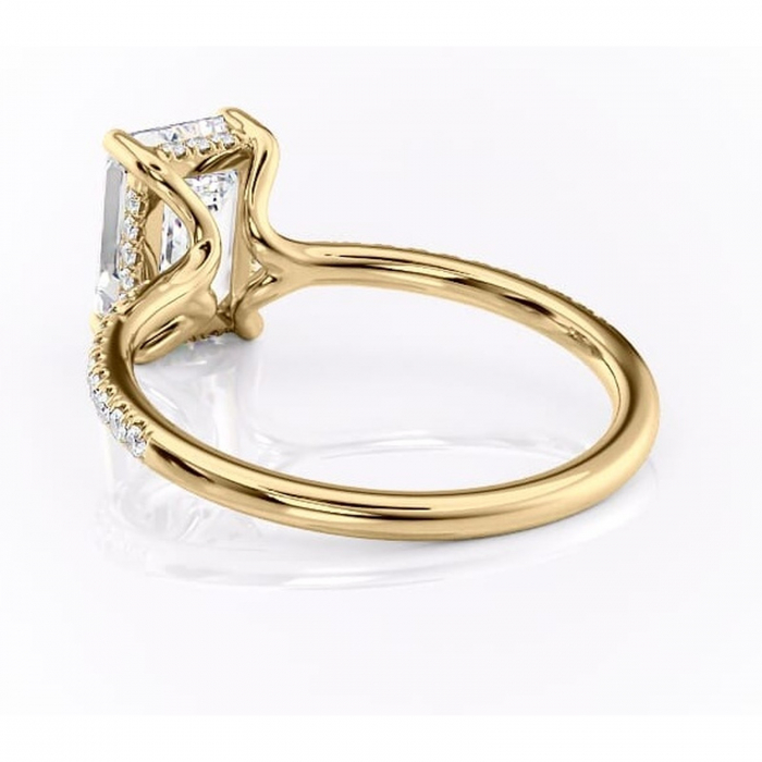 Inel de logodnă Daisy din aur Galben 18kt cu moissanite tăietură smarald – Montură pavé rafinată pentru profil jos | Personalizează și configurează gratuit online [4]