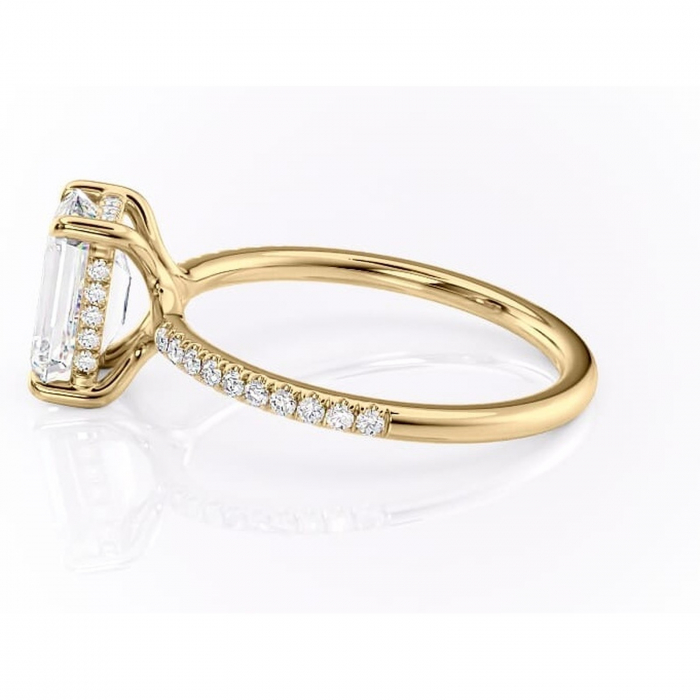 Inel de logodnă Daisy din aur Galben 18kt cu moissanite tăietură smarald – Montură pavé rafinată pentru profil jos | Personalizează și configurează gratuit online [6]