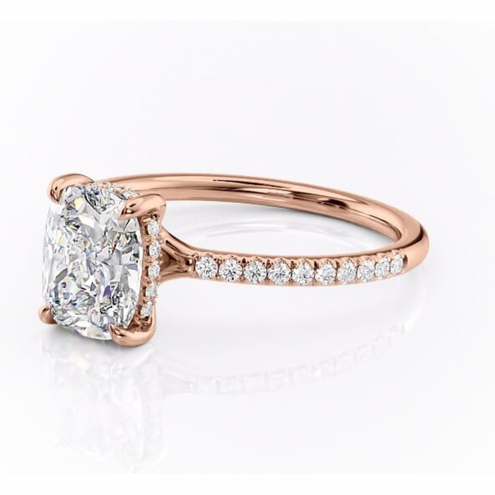 Inel de logodnă Daisy din aur Rose 14kt cu moissanite tăietură asscher – Montură pavé rafinată pentru profil jos | Personalizează și configurează gratuit online [7]