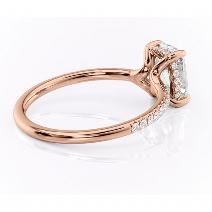 Inel de logodnă Daisy din aur Rose 14kt cu moissanite tăietură asscher – Montură pavé rafinată pentru profil jos | Personalizează și configurează gratuit online [3]