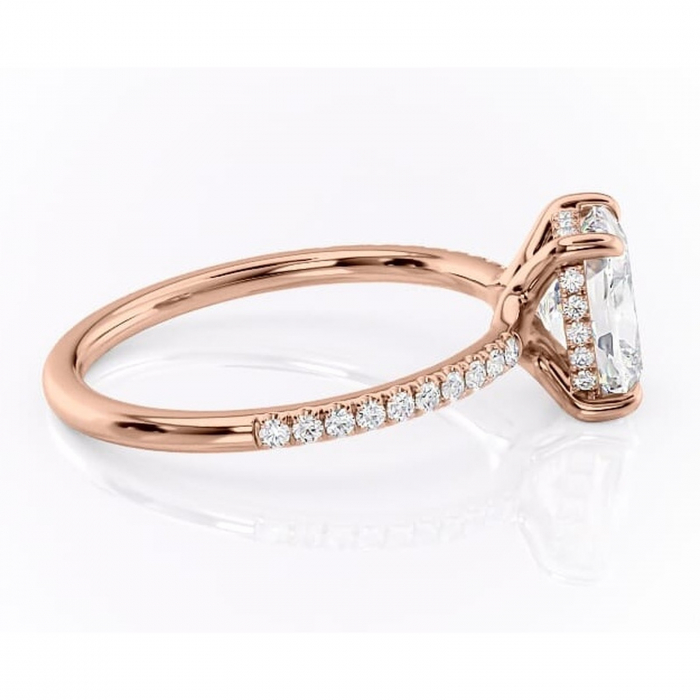 Inel de logodnă Daisy din aur Rose 14kt cu moissanite tăietură asscher – Montură pavé rafinată pentru profil jos | Personalizează și configurează gratuit online [2]