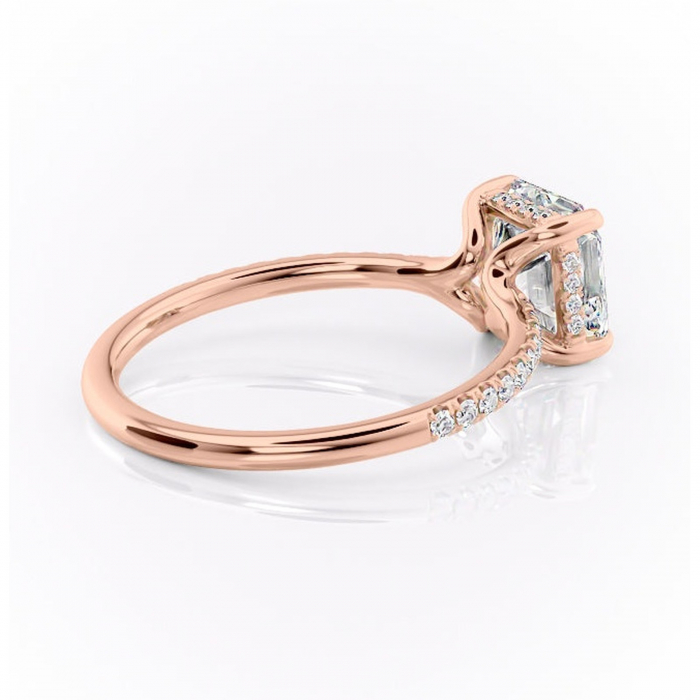 Inel de logodnă Daisy din aur Rose 18kt cu moissanite tăietură asscher – Montură pavé rafinată pentru profil jos | Personalizează și configurează gratuit online [3]
