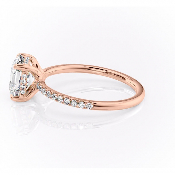 Inel de logodnă Daisy din aur Rose 18kt cu moissanite tăietură asscher – Montură pavé rafinată pentru profil jos | Personalizează și configurează gratuit online [6]