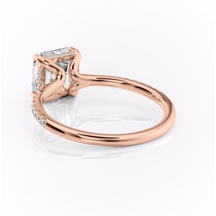 Inel de logodnă Daisy din aur Rose 18kt cu moissanite tăietură asscher – Montură pavé rafinată pentru profil jos | Personalizează și configurează gratuit online [4]