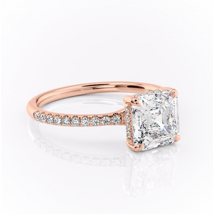 Inel de logodnă Daisy din aur Rose 18kt cu moissanite tăietură asscher – Montură pavé rafinată pentru profil jos | Personalizează și configurează gratuit online [1]