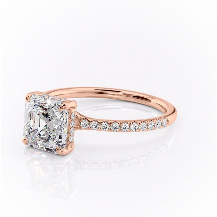 Inel de logodnă Daisy din aur Rose 18kt cu moissanite tăietură asscher – Montură pavé rafinată pentru profil jos | Personalizează și configurează gratuit online [7]