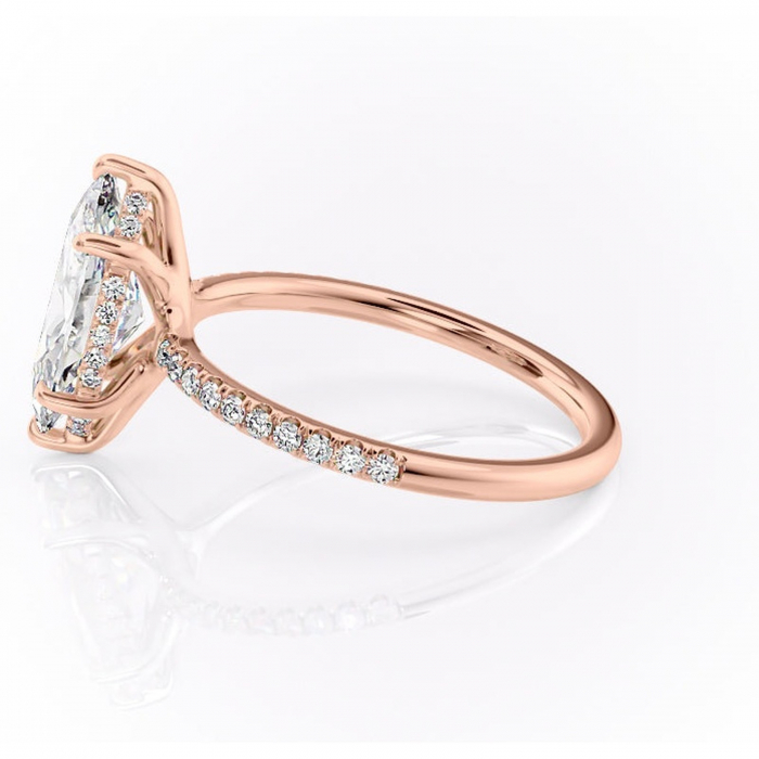 Inel de logodnă Daisy din aur Rose 14kt cu moissanite tăietură marquise – Montură pavé rafinată pentru profil jos | Personalizează și configurează gratuit online [6]
