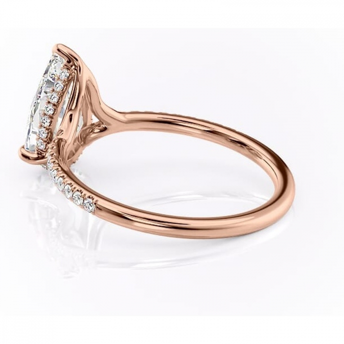 Inel de logodnă Daisy din aur Rose 18kt cu moissanite tăietură pară – Montură pavé rafinată pentru profil jos | Personalizează și configurează gratuit online [5]