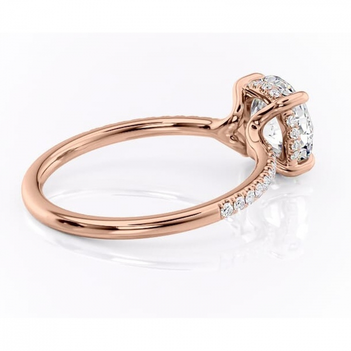Inel de logodnă Daisy din aur Rose 14kt cu moissanite tăietură rotundă – Montură pavé rafinată pentru profil jos | Personalizează și configurează gratuit online [3]