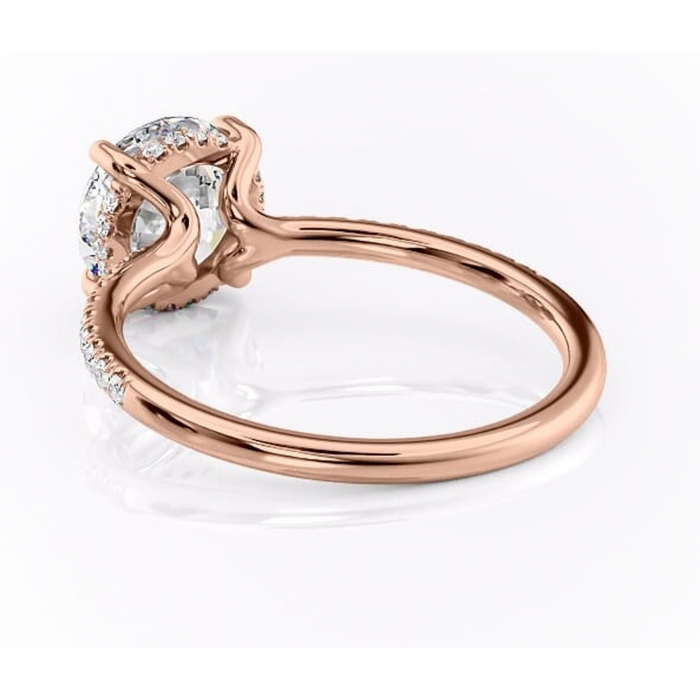 Inel de logodnă Daisy din aur Rose 14kt cu moissanite tăietură rotundă – Montură pavé rafinată pentru profil jos | Personalizează și configurează gratuit online [4]