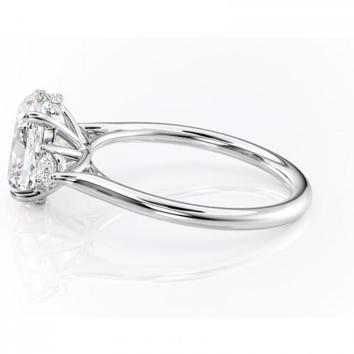 Inel de logodnă Delphine din aur Alb 14kt cu moissanite tăietură ovală – Montură cu trei pietre rafinată pentru profil mediu | Personalizează și configurează gratuit online [6]