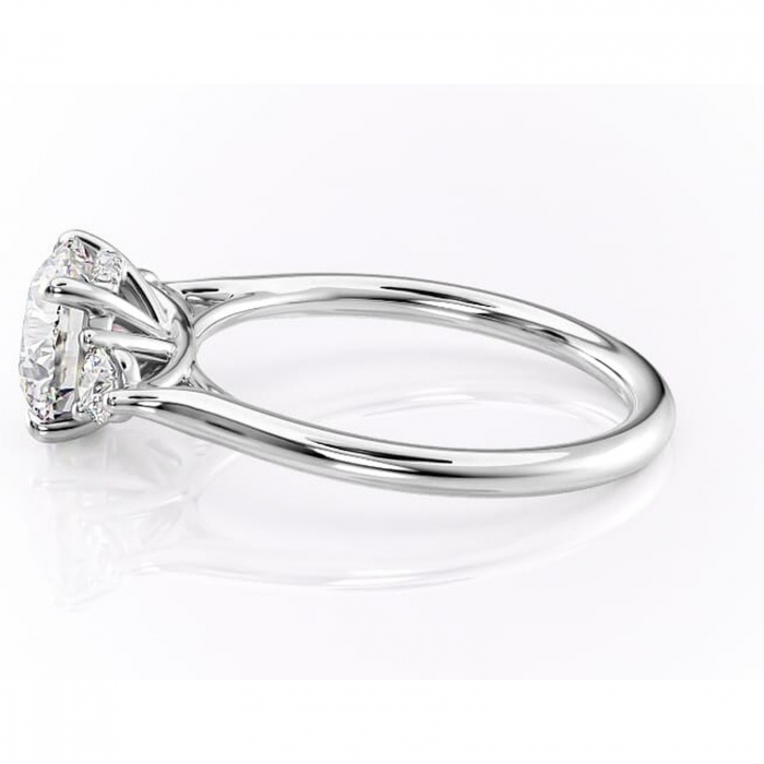 Inel de logodnă Delphine din aur Alb 14kt cu moissanite tăietură rotundă – Montură cu trei pietre rafinată pentru profil mediu | Personalizează și configurează gratuit online [6]