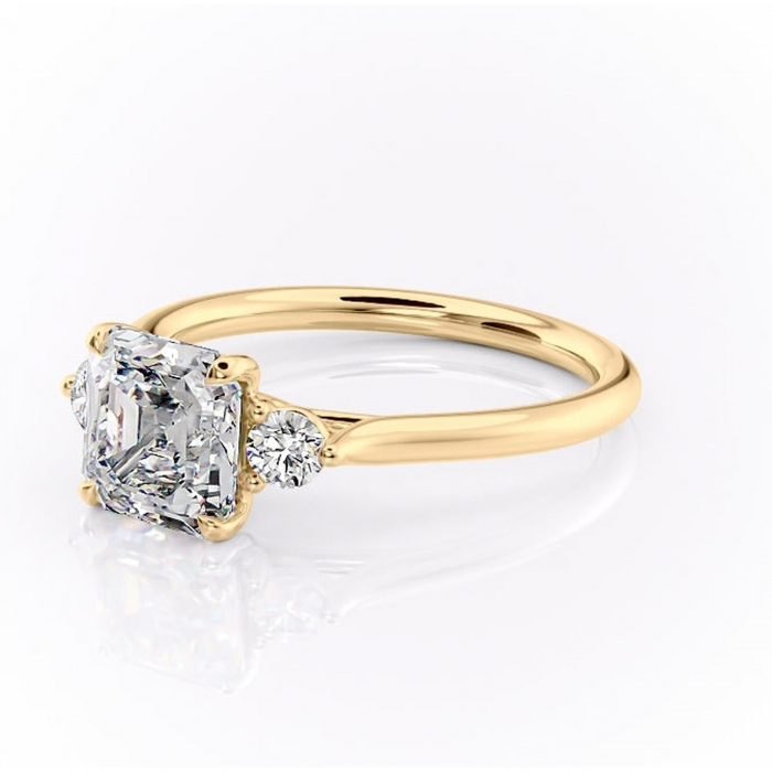 Inel de logodnă Delphine din aur Galben 14kt cu moissanite tăietură asscher – Montură cu trei pietre rafinată pentru profil mediu | Personalizează și configurează gratuit online [7]