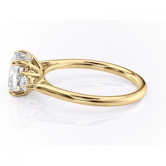 Inel de logodnă Delphine din aur Galben 14kt cu moissanite tăietură pernă – Montură cu trei pietre rafinată pentru profil mediu | Personalizează și configurează gratuit online [6]