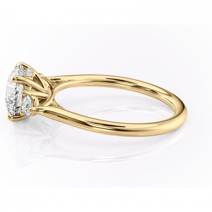 Inel de logodnă Delphine din aur Galben 14kt cu moissanite tăietură rotundă – Montură cu trei pietre rafinată pentru profil mediu | Personalizează și configurează gratuit online [6]