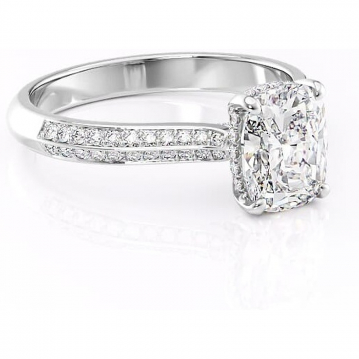 Inel de logodnă Elara din aur Alb 14kt cu moissanite tăietură asscher – Montură pavé rafinată pentru profil înalt | Personalizează și configurează gratuit online [1]