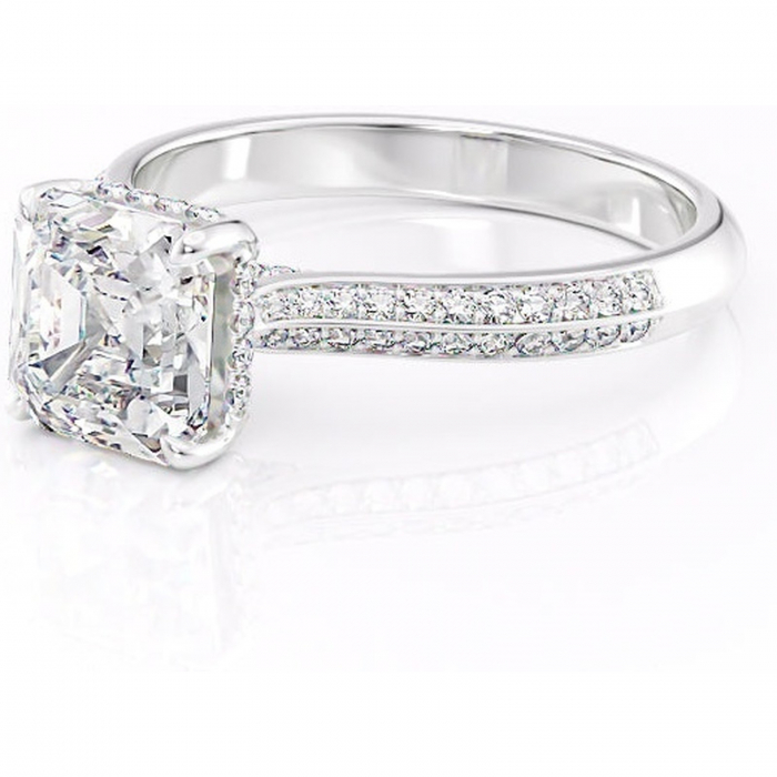 Inel de logodnă Elara din aur Alb 14kt cu moissanite tăietură asscher – Montură pavé rafinată pentru profil înalt | Personalizează și configurează gratuit online [7]
