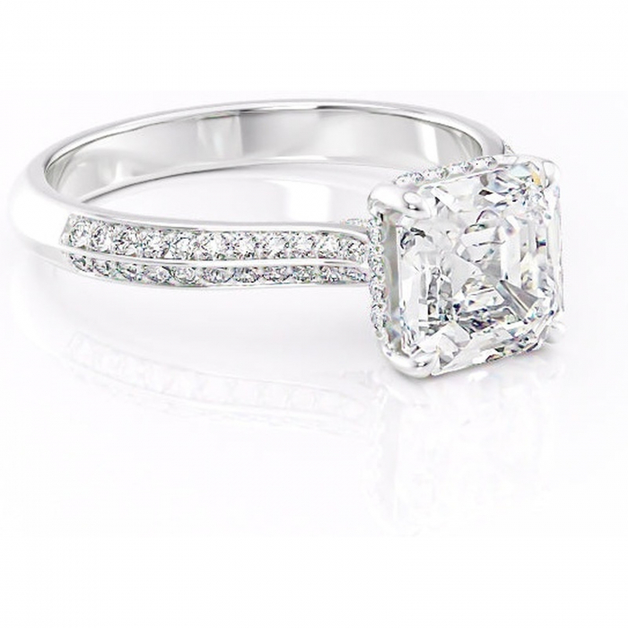 Inel de logodnă Elara din aur Alb 14kt cu moissanite tăietură asscher – Montură pavé rafinată pentru profil înalt | Personalizează și configurează gratuit online [1]