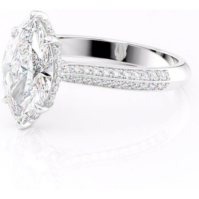 Inel de logodnă Elara din aur Alb 14kt cu moissanite tăietură marquise – Montură pavé rafinată pentru profil înalt | Personalizează și configurează gratuit online [7]