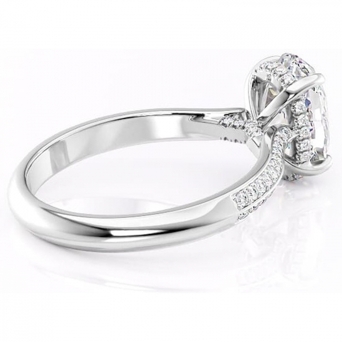 Inel de logodnă Elara din aur Alb 14kt cu moissanite tăietură ovală – Montură pavé rafinată pentru profil înalt | Personalizează și configurează gratuit online [3]