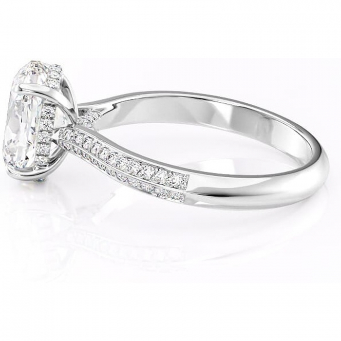 Inel de logodnă Elara din aur Alb 14kt cu moissanite tăietură ovală – Montură pavé rafinată pentru profil înalt | Personalizează și configurează gratuit online [6]