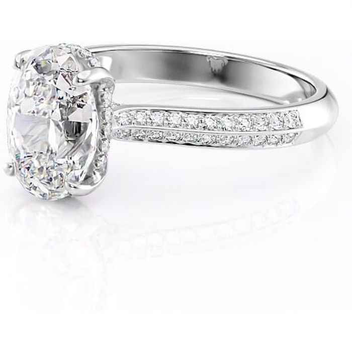 Inel de logodnă Elara din aur Alb 14kt cu moissanite tăietură ovală – Montură pavé rafinată pentru profil înalt | Personalizează și configurează gratuit online [7]