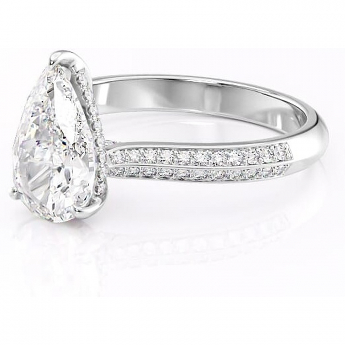 Inel de logodnă Elara din aur Alb 18kt cu moissanite tăietură pară – Montură pavé rafinată pentru profil înalt | Personalizează și configurează gratuit online [7]