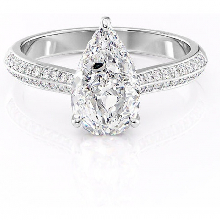 Inel de logodnă Elara din aur Alb 18kt cu moissanite tăietură pară – Montură pavé rafinată pentru profil înalt | Personalizează și configurează gratuit online [6]