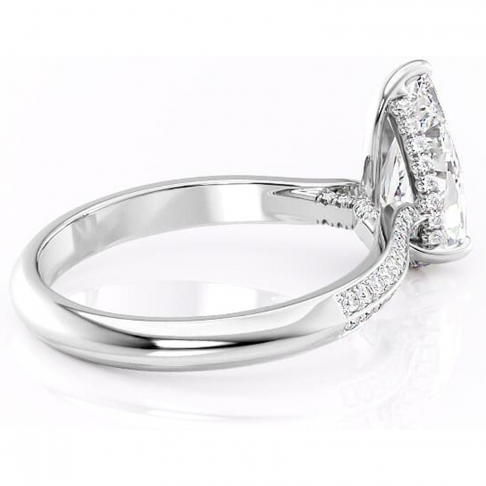 Inel de logodnă Elara din aur Alb 18kt cu moissanite tăietură pară – Montură pavé rafinată pentru profil înalt | Personalizează și configurează gratuit online [3]