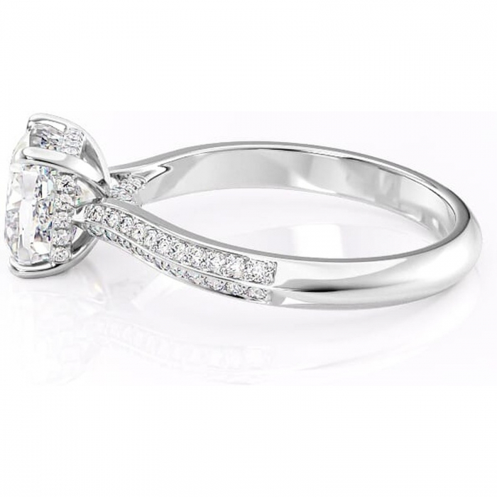 Inel de logodnă Elara din aur Alb 14kt cu moissanite tăietură pernă – Montură pavé rafinată pentru profil înalt | Personalizează și configurează gratuit online [6]