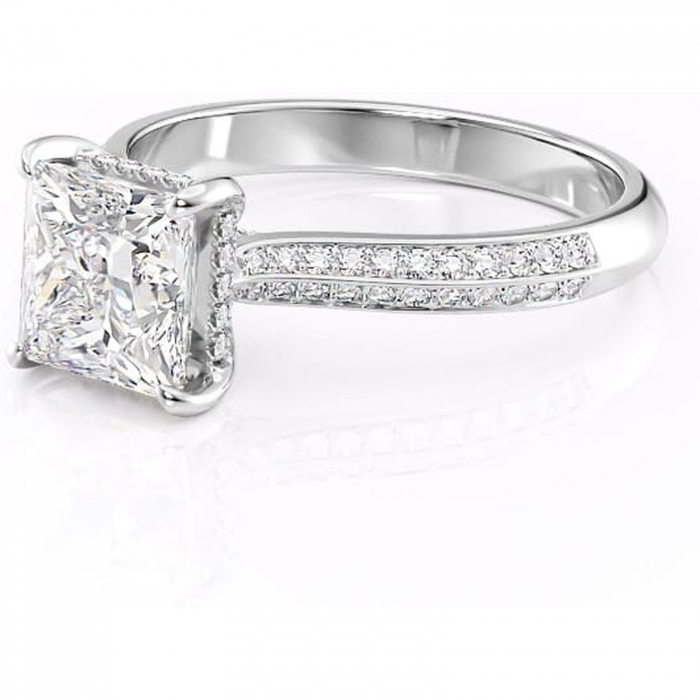 Inel de logodnă Elara din aur Alb 18kt cu moissanite tăietură princess – Montură pavé rafinată pentru profil înalt | Personalizează și configurează gratuit online [7]