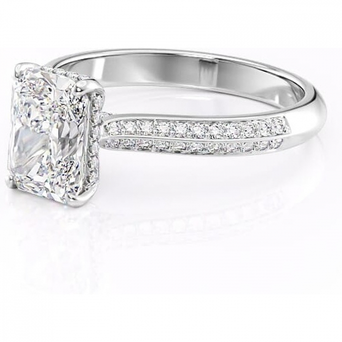 Inel de logodnă Elara din aur Alb 14kt cu moissanite tăietură radiantă – Montură pavé rafinată pentru profil înalt | Personalizează și configurează gratuit online [7]