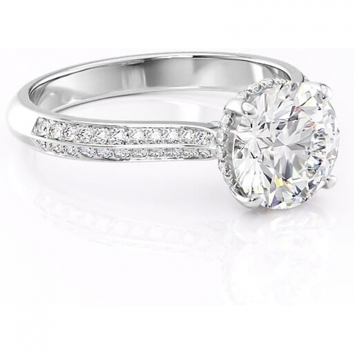 Inel de logodnă Elara din aur Alb 14kt cu moissanite tăietură rotundă – Montură pavé rafinată pentru profil înalt | Personalizează și configurează gratuit online [1]