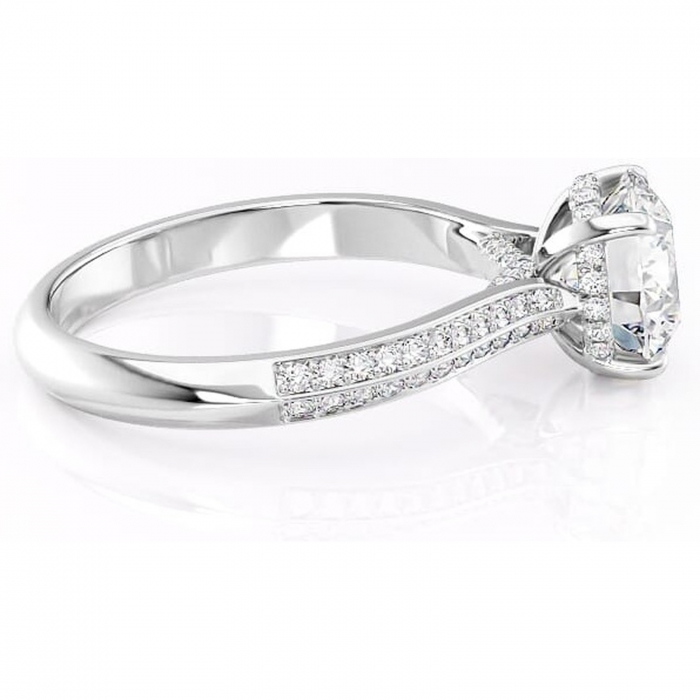 Inel de logodnă Elara din aur Alb 14kt cu moissanite tăietură rotundă – Montură pavé rafinată pentru profil înalt | Personalizează și configurează gratuit online [2]